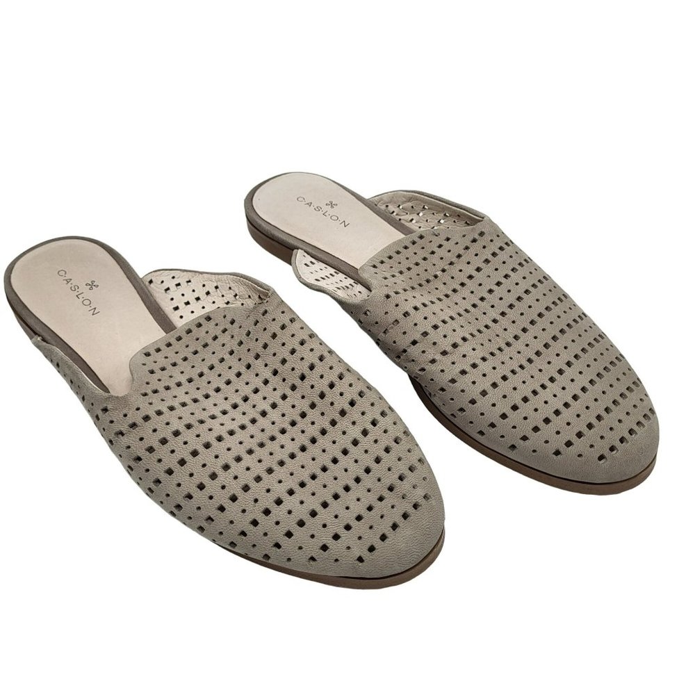Caslon Rory Mule Slides Beige Tan Geometric Cut Outs Perforations Women's 7.5